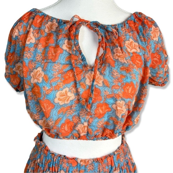 SUNDRY Anthropologie Saanvi Floral Two Piece Crop Top and Boho Skirt - Picture 4 of 8